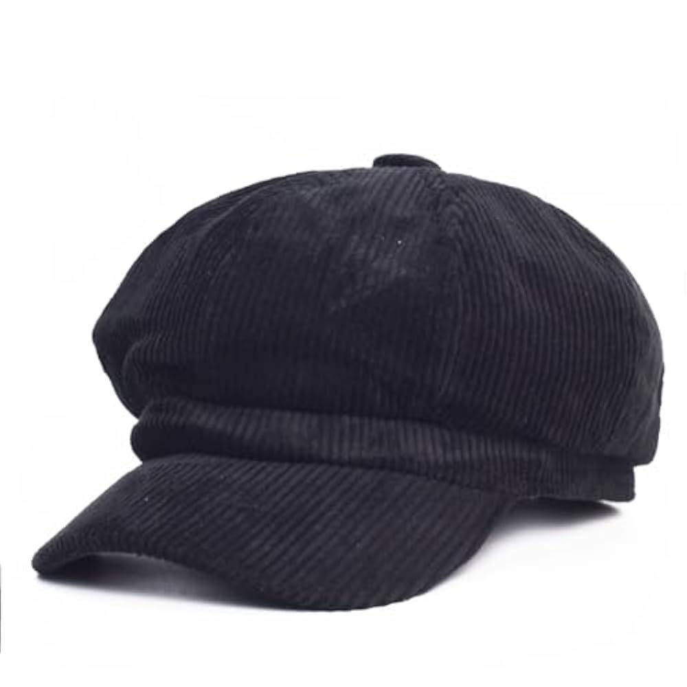 CORDUROY NEWSBOY CAP S ブラック Corduroy Newsboy Hats for Women with Brim Cute Newsboy Cap